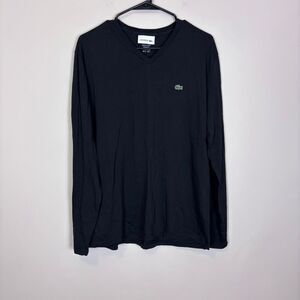 Lacoste Men's Black V Neck Long Sleeve Top Large